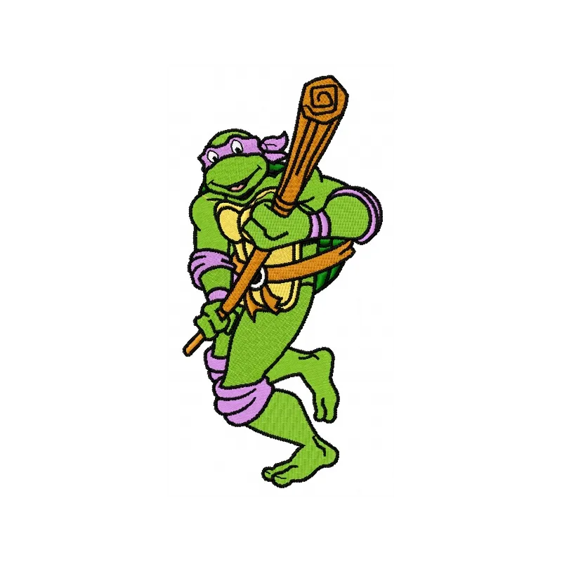 Embroidery design featuring Donatello from Teenage Mutant Ninja Turtles in an action-packed pose.