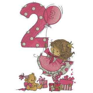 Girl's 2nd birthday embroidery design - Embroidery Design
