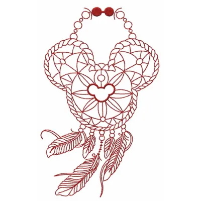 Mickey Mouse dreamcatcher embroidery design featuring intricate Native American motifs for creative stitching projects.