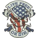 Preview of the 'Live Free or Die 3' embroidery design, featuring a patriotic theme perfect for Independence Day stitching.