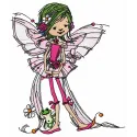 Embroidery design featuring a young fairy with a frog, ideal for enchanting apparel and home decor projects.