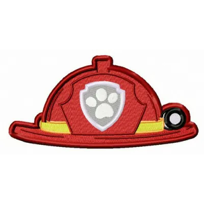 Preview of a fireman's helmet embroidery design from the Paw Patrol collection, ideal for creative stitching projects.