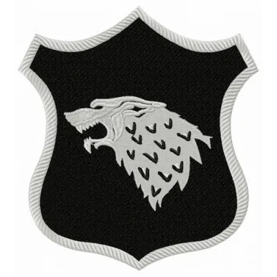 Stark shield embroidery design inspired by Game of Thrones, showcasing intricate stitching patterns.