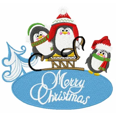 Penguin's Christmas embroidery design featuring a cheerful penguin in a festive scarf, ideal for holiday projects.