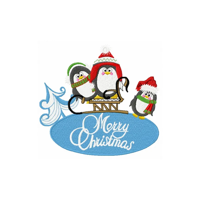Penguin's Christmas embroidery design featuring a cheerful penguin in a festive scarf, ideal for holiday projects.