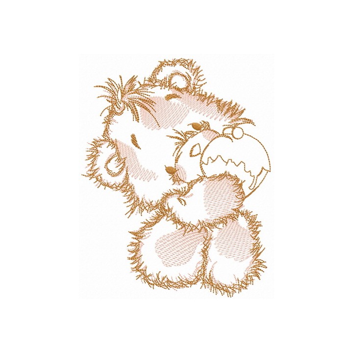 Teddy bear eats cupcake sketch embroidery design - Embroidery Design