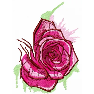 Fresh pink rose embroidery design showcasing vibrant petals, perfect for embellishing garments and home decor.