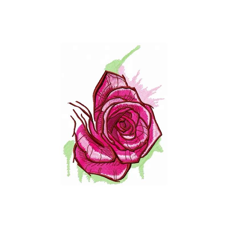 Fresh pink rose embroidery design showcasing vibrant petals, perfect for embellishing garments and home decor.