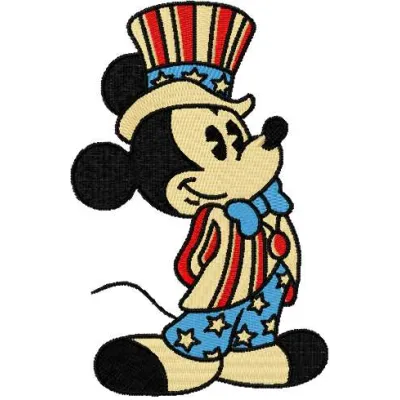 Mickey Mouse patriotic costume embroidery design featuring a cheerful Mickey in a festive outfit for stitching.