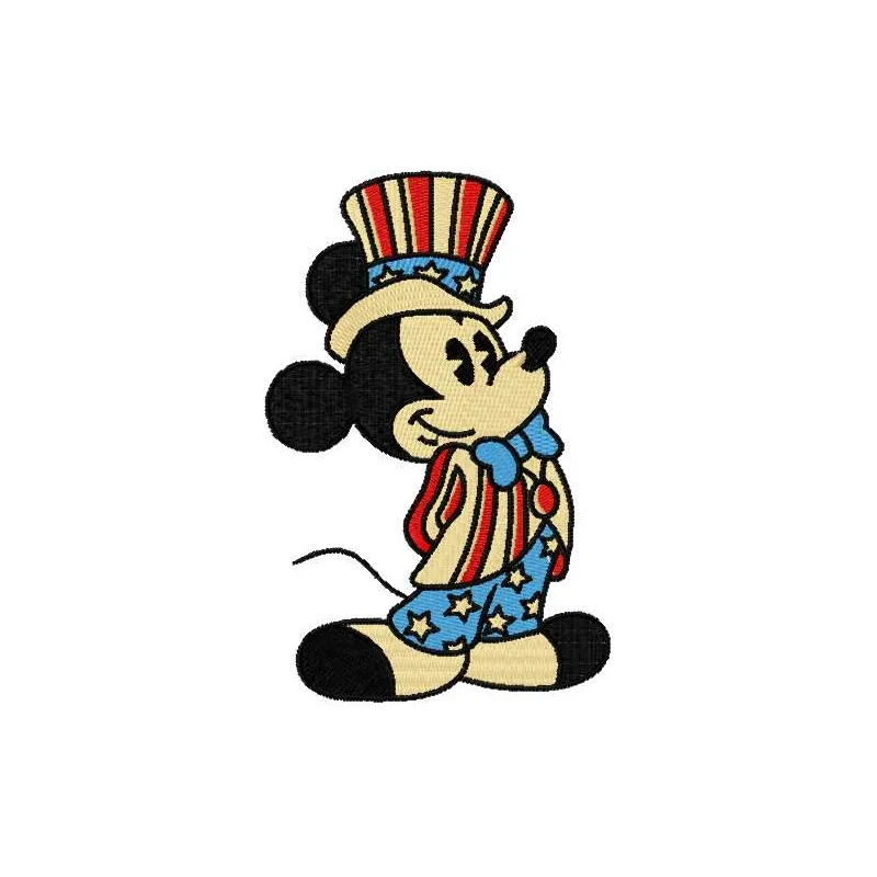 Mickey Mouse patriotic costume embroidery design featuring a cheerful Mickey in a festive outfit for stitching.