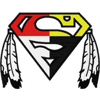 Native Superman logo embroidery design showcasing a vibrant stitched motif for crafting on apparel and accessories.