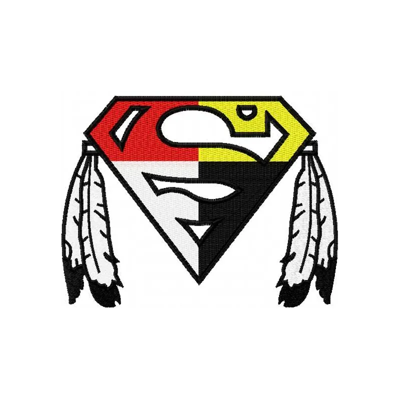 Native Superman logo embroidery design showcasing a vibrant stitched motif for crafting on apparel and accessories.