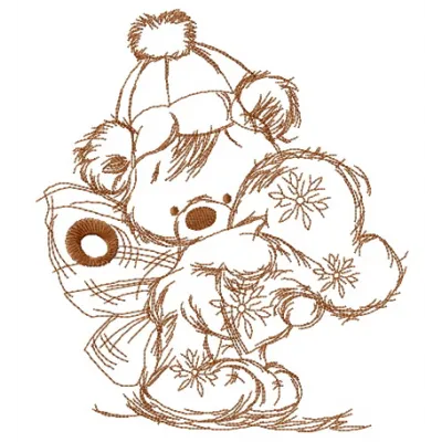 Preview of a one color embroidery design featuring a Christmas bear fairy holding a heart pillow, ideal for festive projects.