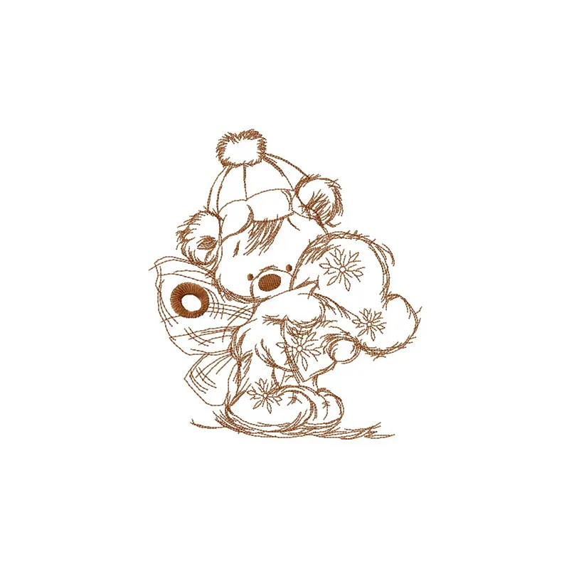 Preview of a one color embroidery design featuring a Christmas bear fairy holding a heart pillow, ideal for festive projects.