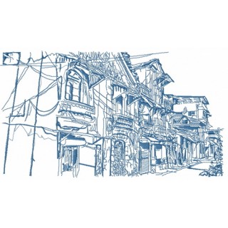 Old town sketch embroidery design - Embroidery Design