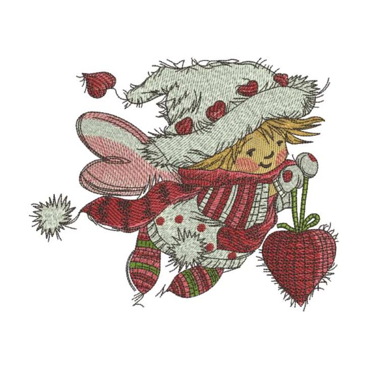 Christmas fairy with red heart embroidery design - Embroidery Design
