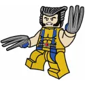 Lego Wolverine embroidery design showcasing a playful stitched motif of the iconic character for crafting projects.