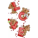 Teddy bear love embroidery design for Valentine's Day, featuring a cute bear surrounded by hearts and flowers.