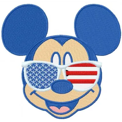 Patriotic Mickey Mouse sunglasses embroidery design featuring a playful motif perfect for festive projects.