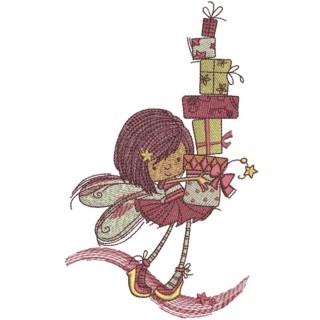 Fairy with gifts embroidery design - Embroidery Design