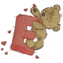 Teddy Bear embroidery design featuring the letter E, perfect for personalizing baby onesies and gifts.