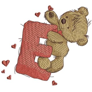 Teddy Bear with letter E embroidery design - Embroidery Design