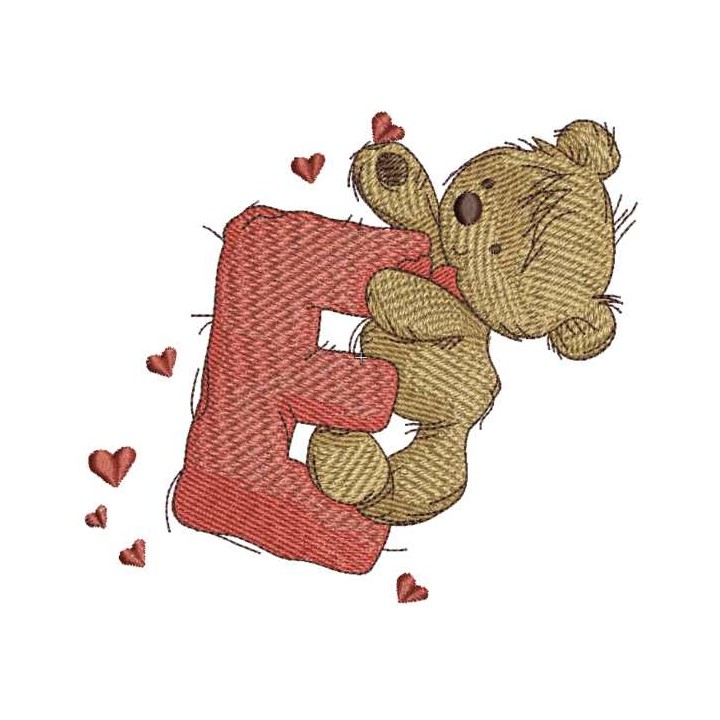 Teddy Bear with letter E embroidery design - Embroidery Design
