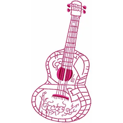 Mexican guitar embroidery design showcasing intricate stitching patterns inspired by vibrant cultural motifs.