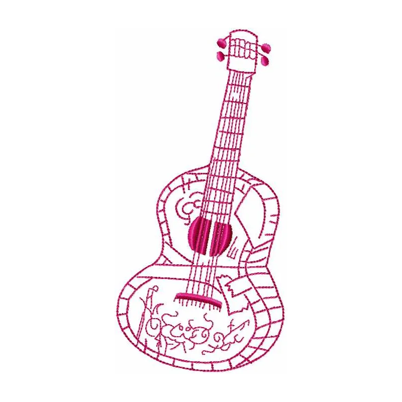 Mexican guitar embroidery design showcasing intricate stitching patterns inspired by vibrant cultural motifs.