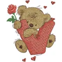 Teddy Bear embroidery design featuring the letter V, perfect for personalizing gifts or children's items.