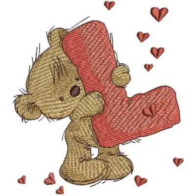 Teddy Bear embroidery design featuring the letter L, ideal for personalizing gifts and children's clothing.