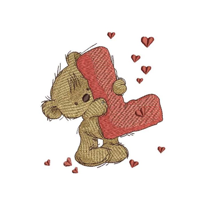Teddy Bear with letter L embroidery design - Embroidery Design