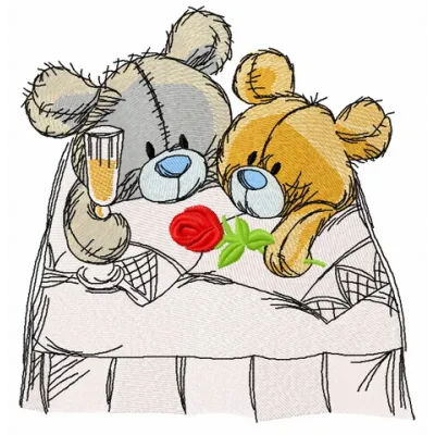Just married 2 embroidery design featuring adorable teddy bears, perfect for wedding-themed projects and gifts.