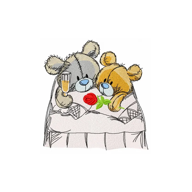 Just married 2 embroidery design featuring adorable teddy bears, perfect for wedding-themed projects and gifts.