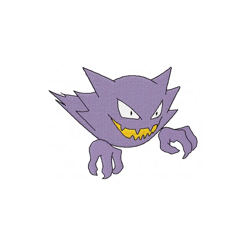 Haunter embroidery design featuring a playful ghostly character from Pokemon, perfect for stitching on apparel.