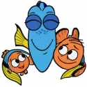 Colorful Nemo, Marlin, and Dory embroidery design featuring playful underwater motifs for creative stitching.
