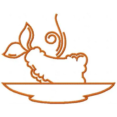 Fish tempura embroidery design showcasing intricate details, perfect for kitchen-themed projects and home decor.