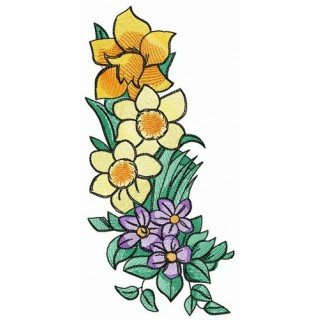 Daffodils and violas embroidery design - Embroidery Design