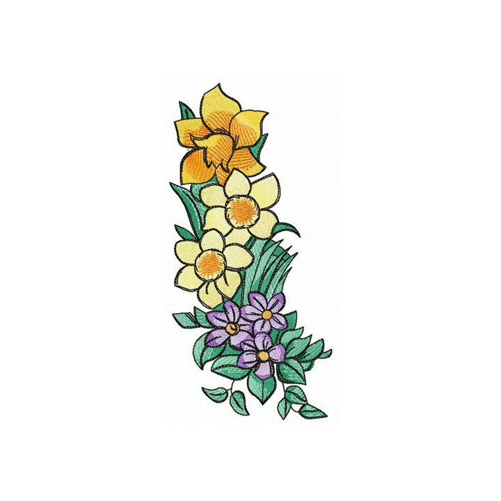 Daffodils and violas embroidery design - Embroidery Design