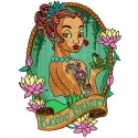 Bayou Beauty embroidery design showcasing a whimsical princess motif, perfect for stitching on t-shirts and tote bags.
