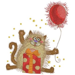 Cat with gifts and balloon embroidery design - Embroidery Design
