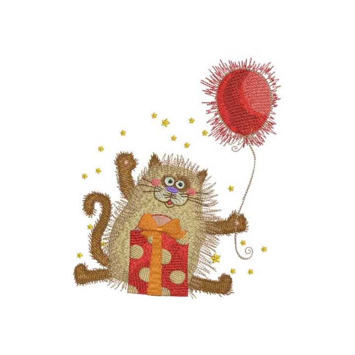 Cat with gifts and balloon embroidery design - Embroidery Design