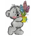 Embroidery design of a teddy bear getting ready for the holiday, ideal for stitching on festive apparel and gifts.
