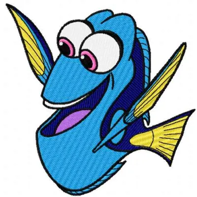 Dory 2 embroidery design featuring the beloved character from Finding Nemo, perfect for stitching on kids' clothing.
