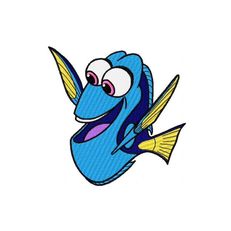 Dory 2 embroidery design featuring the beloved character from Finding Nemo, perfect for stitching on kids' clothing.