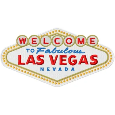 Preview of the Welcome to Fabulous Las Vegas embroidery design featuring vibrant lettering and iconic symbols.