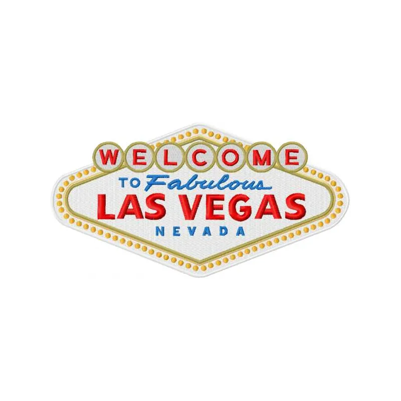 Preview of the Welcome to Fabulous Las Vegas embroidery design featuring vibrant lettering and iconic symbols.