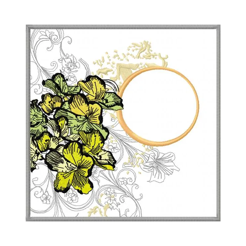 Floral invitation embroidery design showcasing intricate flower motifs ideal for personal projects and gifts.