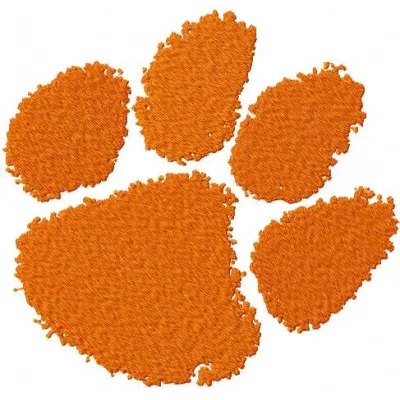 Clemson University logo embroidery design showcasing the iconic tiger paw motif for college sports enthusiasts.