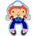 Boy doll embroidery design featuring a charming stitched motif for baby items like onesies and blankets.